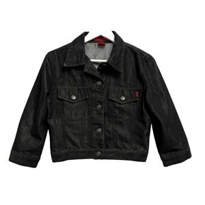 Bedo Jacket Womens Medium Black Coated Denim Button Front Short Jean Trucker‎